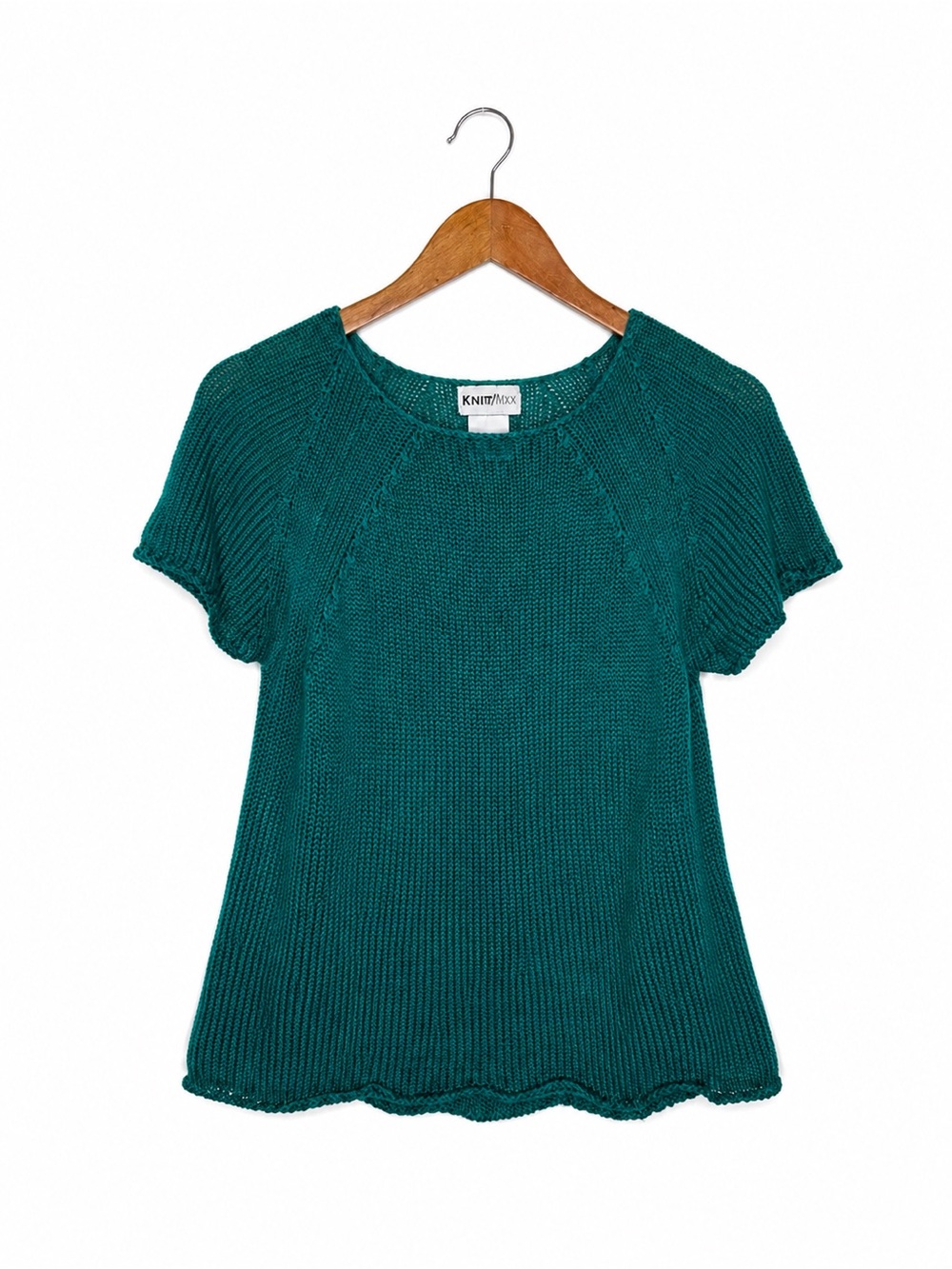 Knit Mixx Large Teal Open Knit Short Sleeve Sweater Top Lightweight